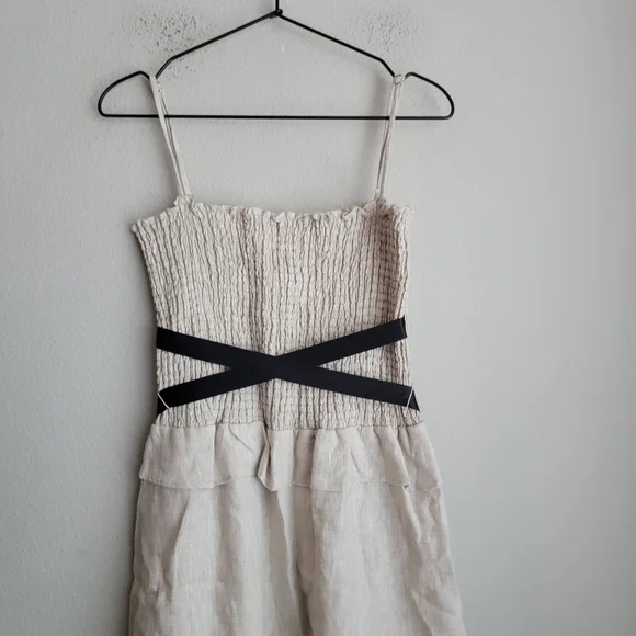 Reformation Miles Linen Dress in Oatmeal size L NWT